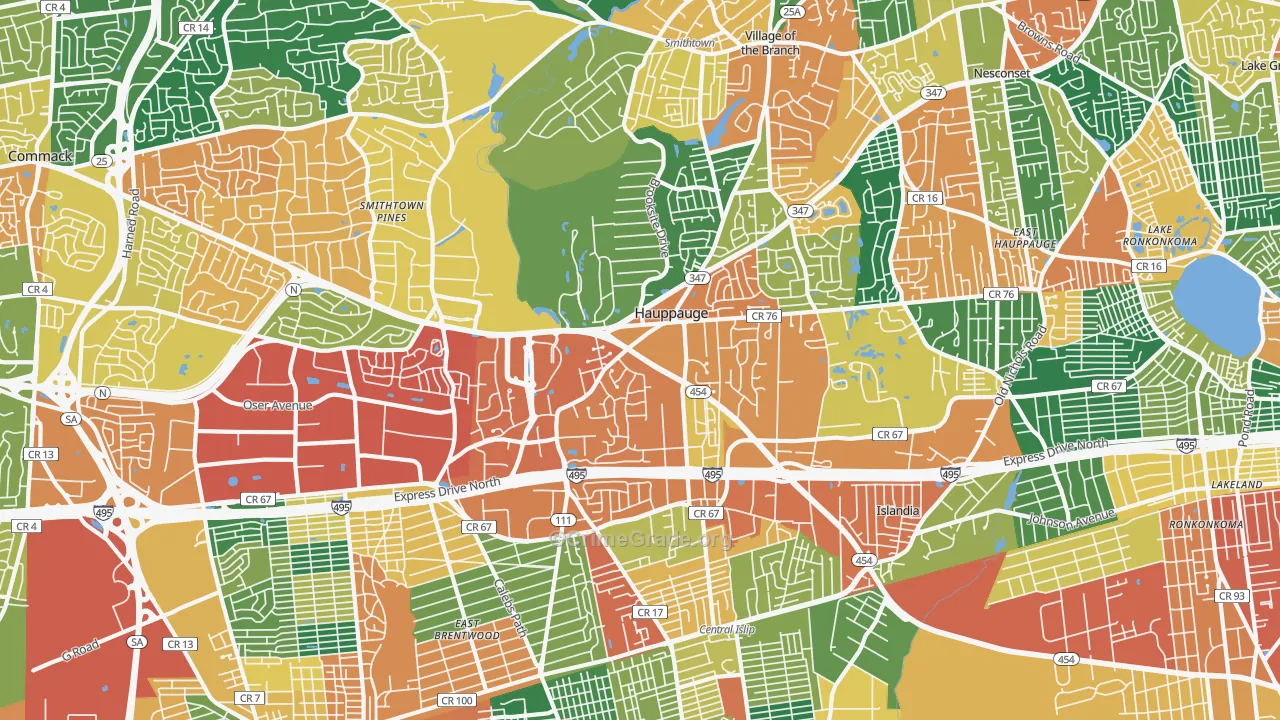 Hauppauge, NY Map of Burglary Rates
