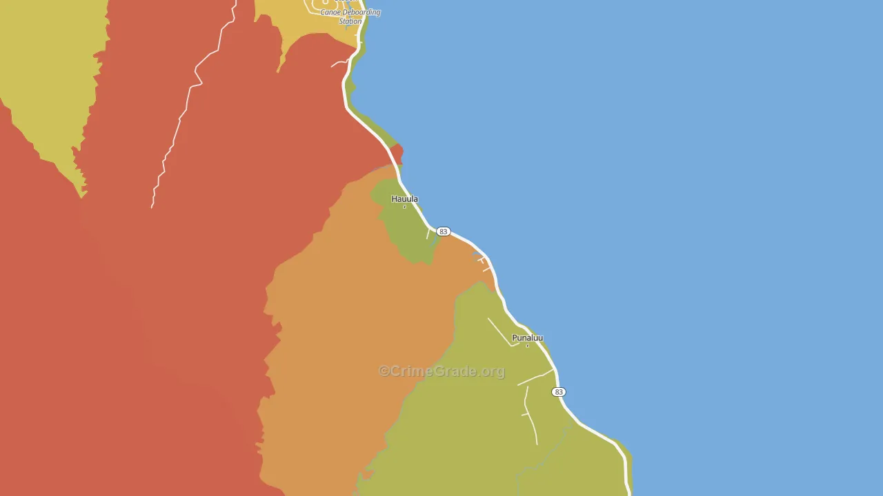 Hauula, HI Map of Burglary Rates