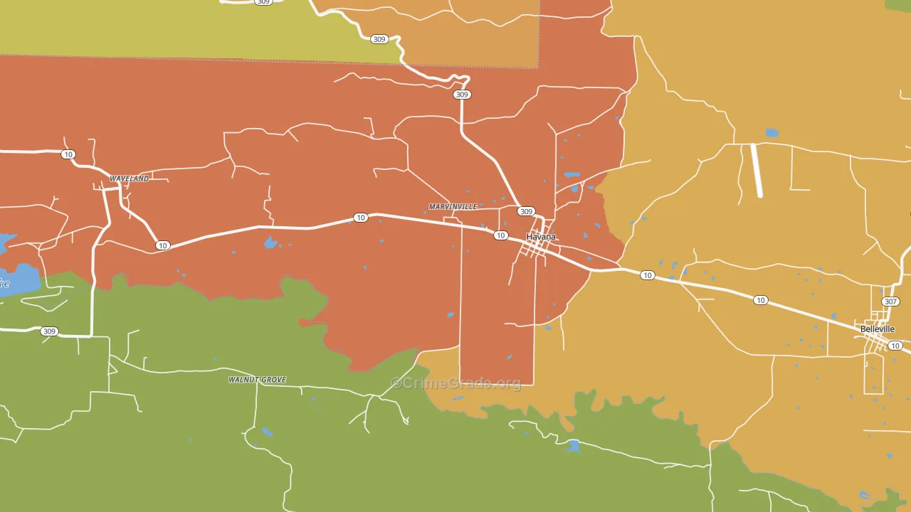 Havana, AR Map of Burglary Rates