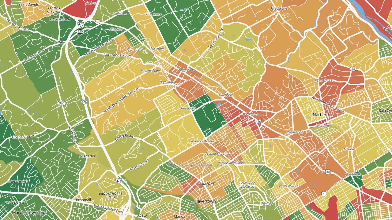 Haverford, PA Map of Burglary Rates