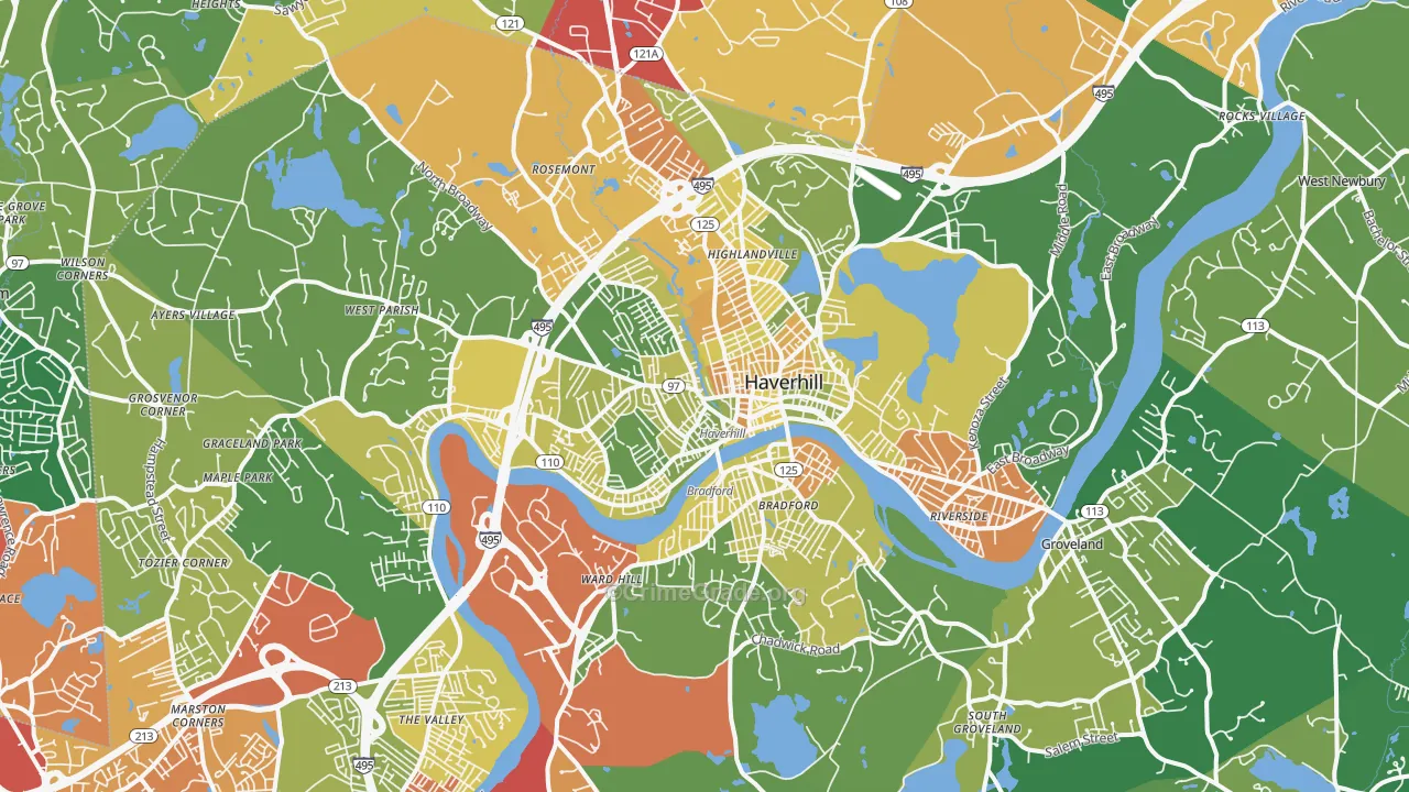 Haverhill, MA Map of Burglary Rates