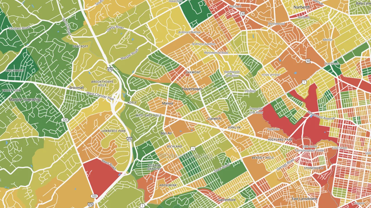 Havertown, PA Map of Burglary Rates