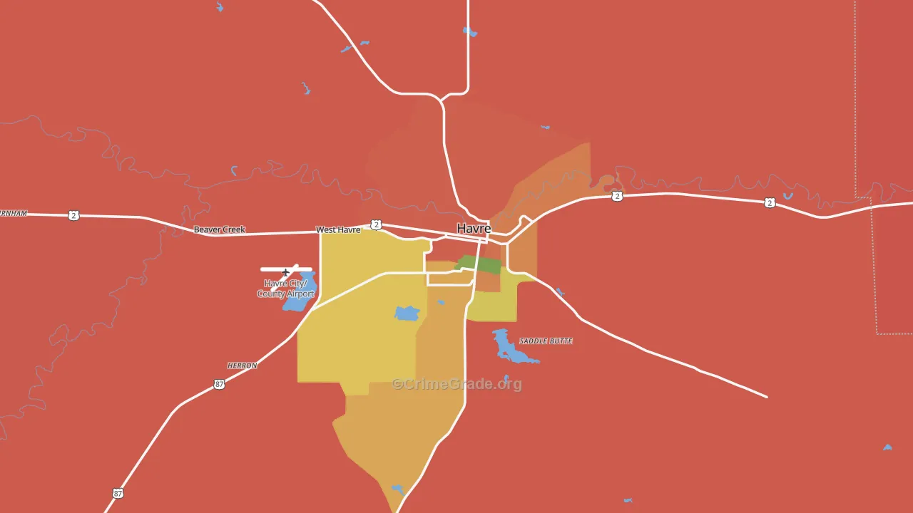 Havre, MT Map of Burglary Rates