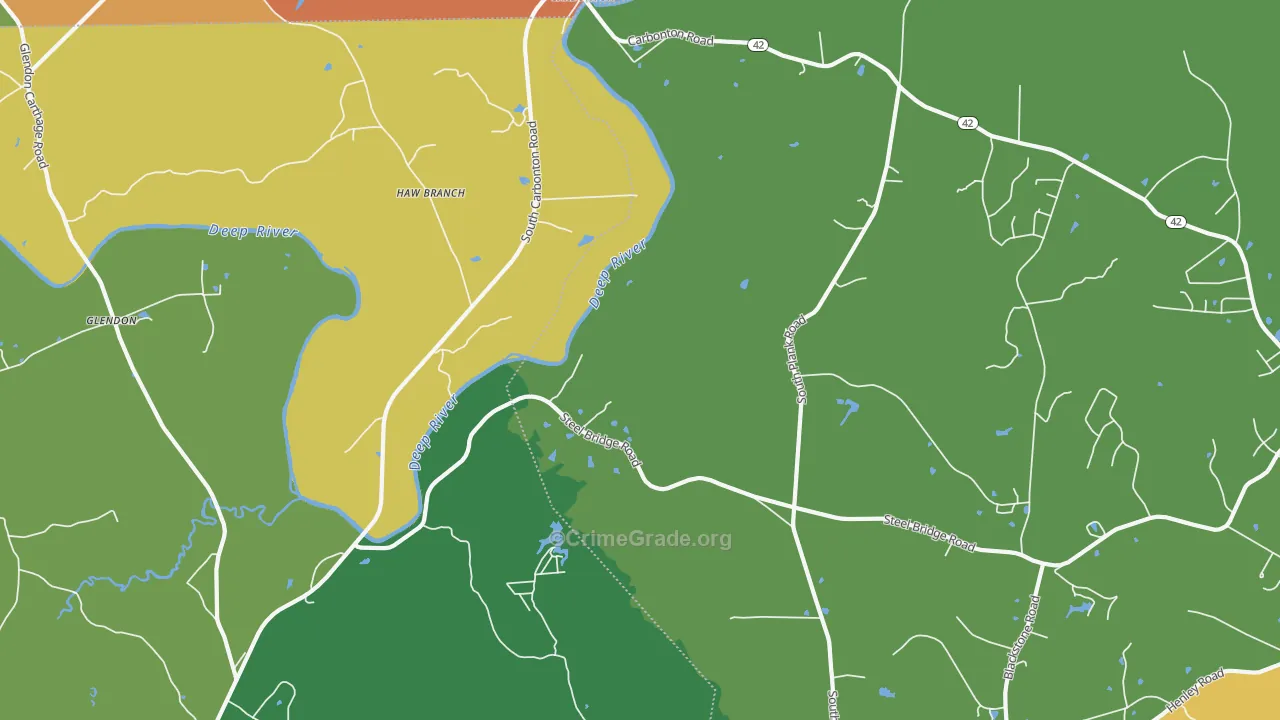 Haw Branch, NC Map of Burglary Rates