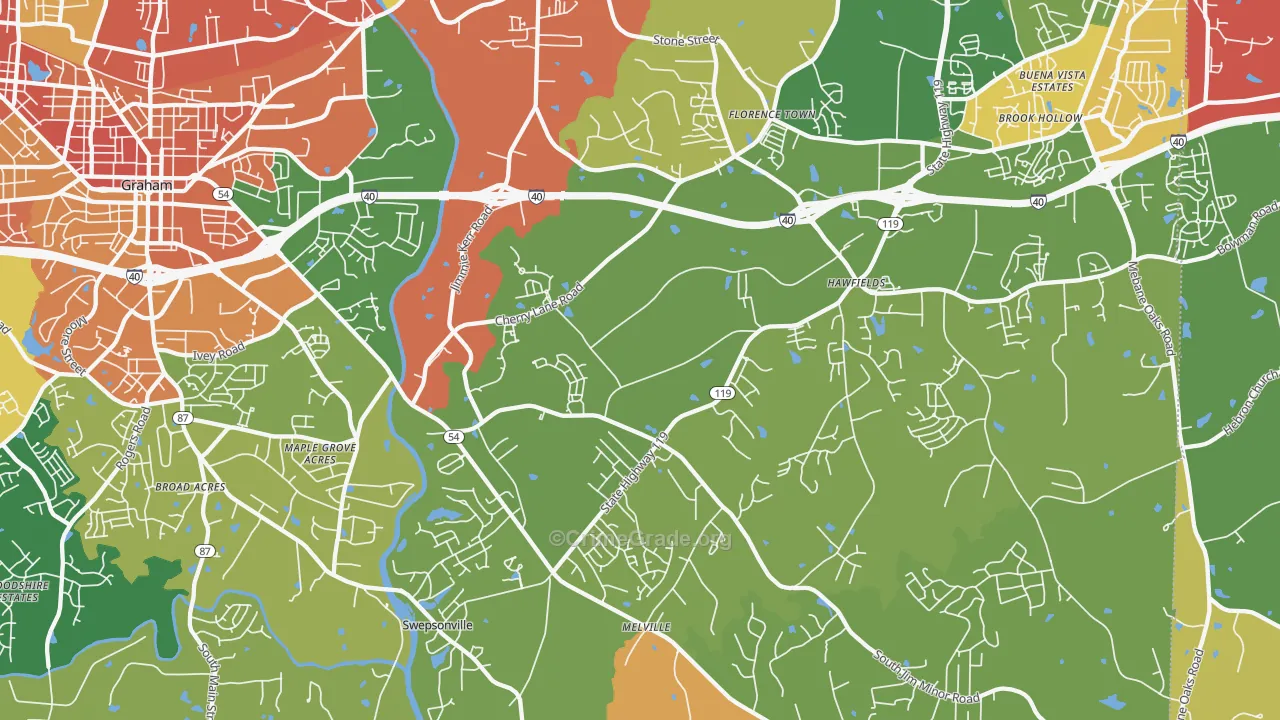 Haw River, NC Map of Burglary Rates