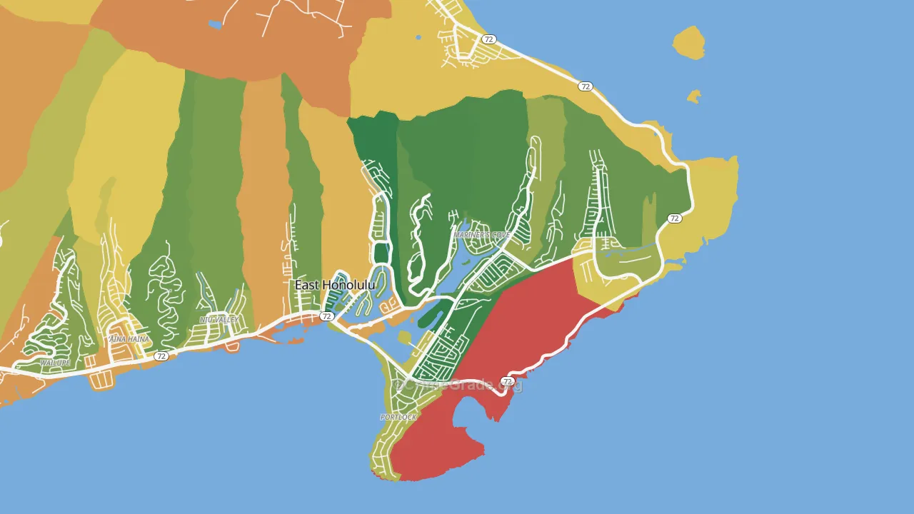 Hawaii Kai, East Honolulu, HI Map of Burglary Rates