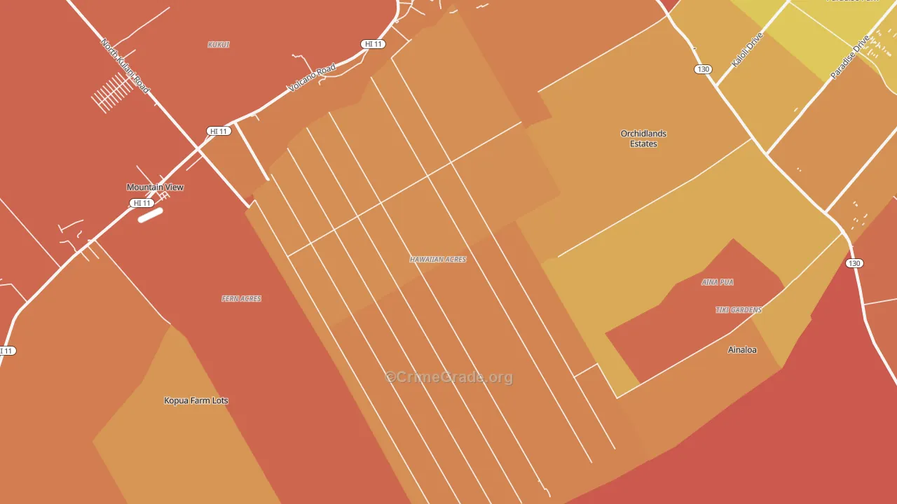 Hawaiian Acres, Keaau, HI Map of Burglary Rates