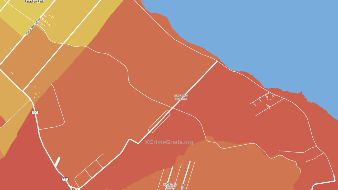 Hawaiian Beaches, HI Map of Burglary Rates