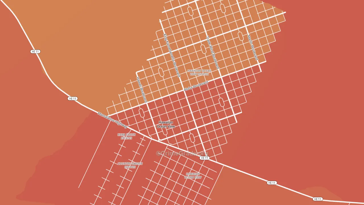 Hawaiian Ocean View, HI Map of Burglary Rates