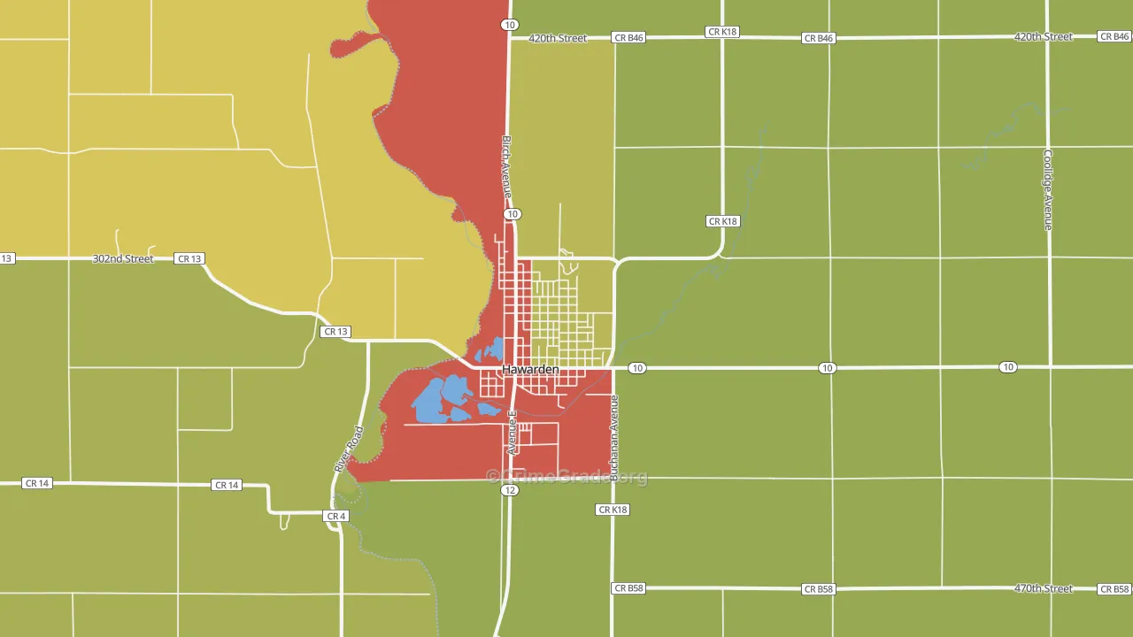 Hawarden, IA Map of Burglary Rates