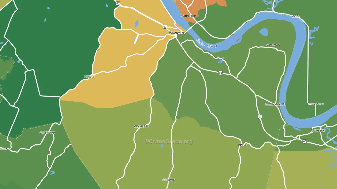 Hawesville, KY Map of Burglary Rates