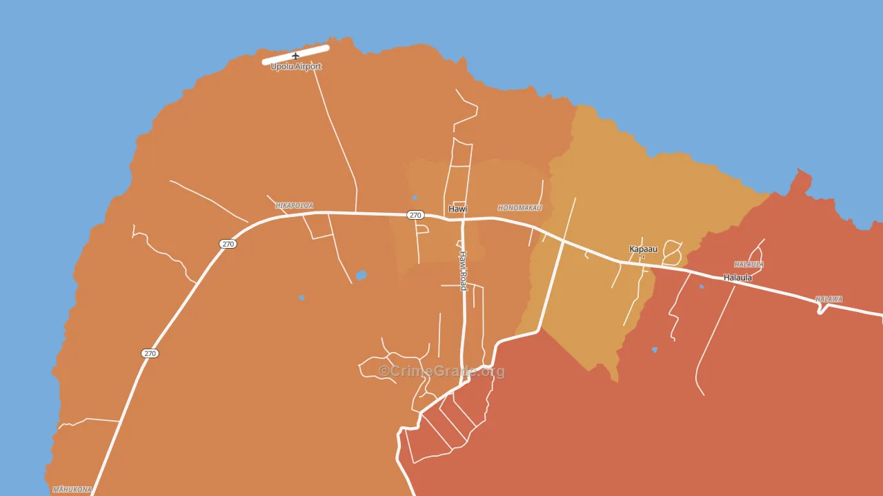 Hawi, HI Map of Burglary Rates