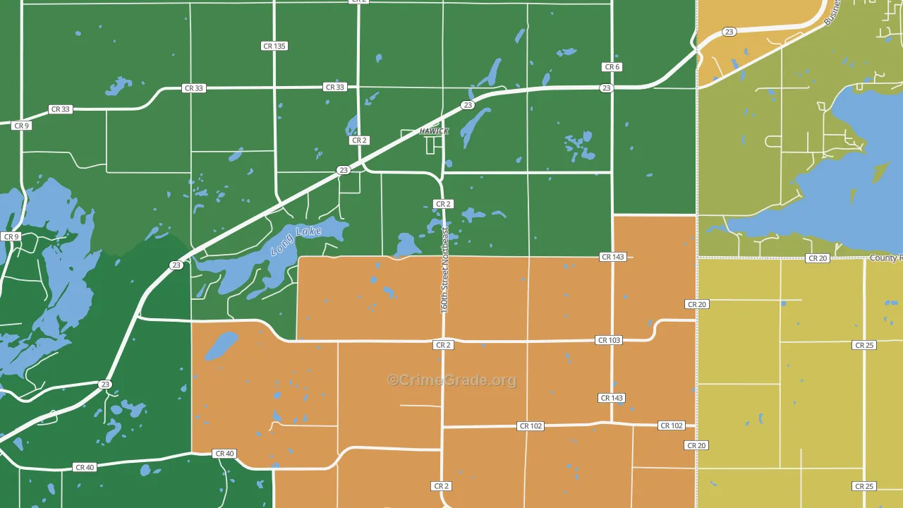 Hawick, MN Map of Burglary Rates