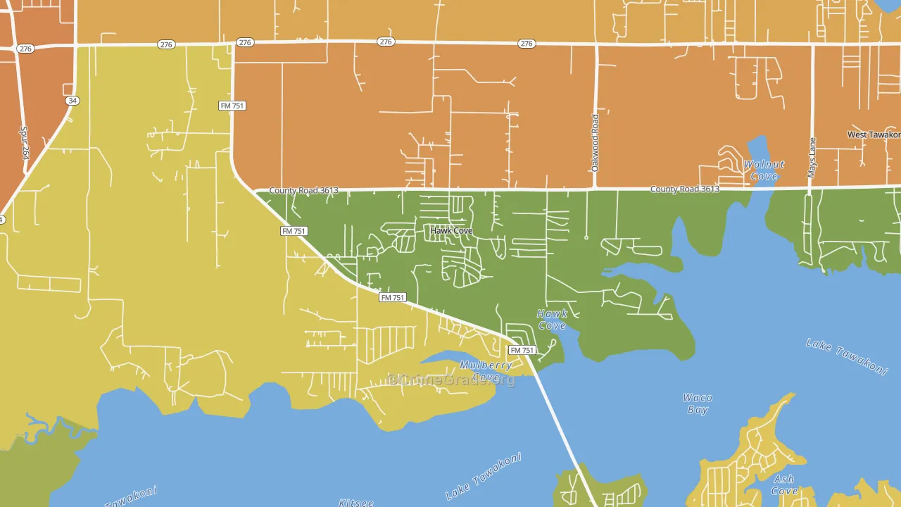 Hawk Cove, TX Map of Burglary Rates