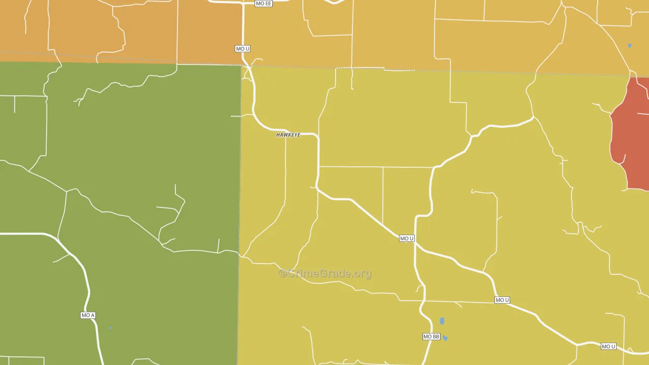 Hawkeye, MO Map of Burglary Rates