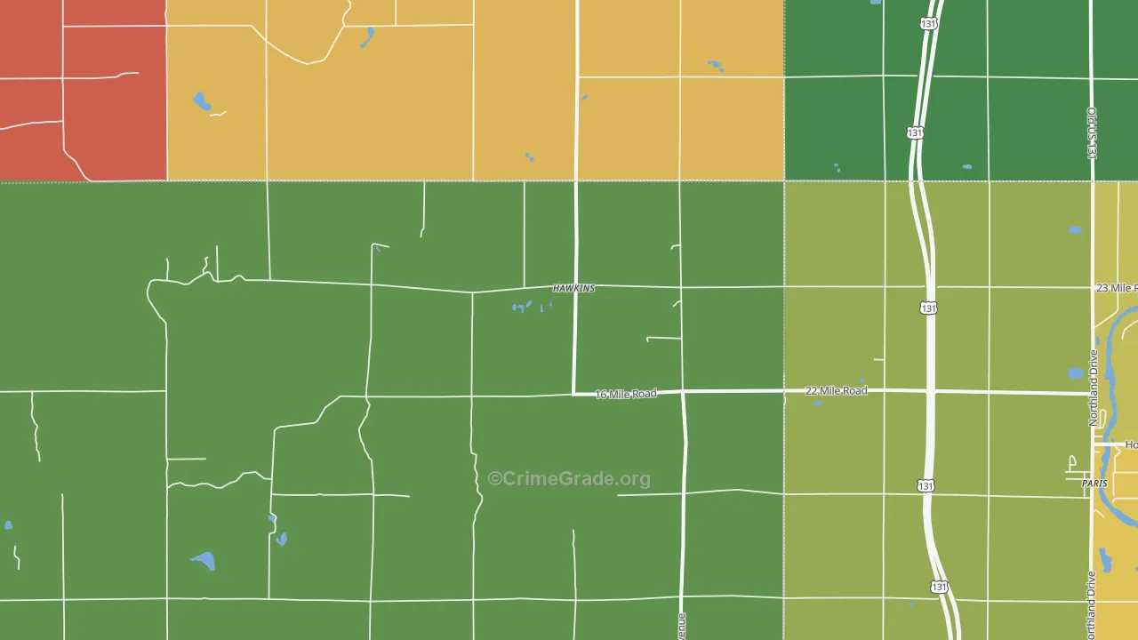 Hawkins, MI Map of Burglary Rates
