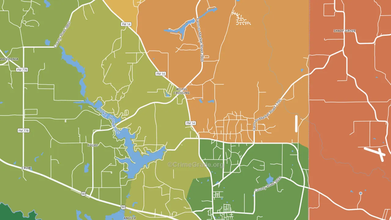 Hawkins, TX Map of Burglary Rates