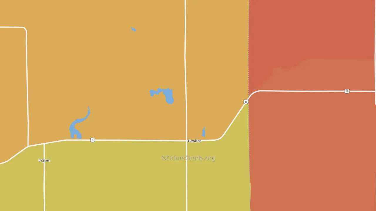 Hawkins, WI Map of Burglary Rates