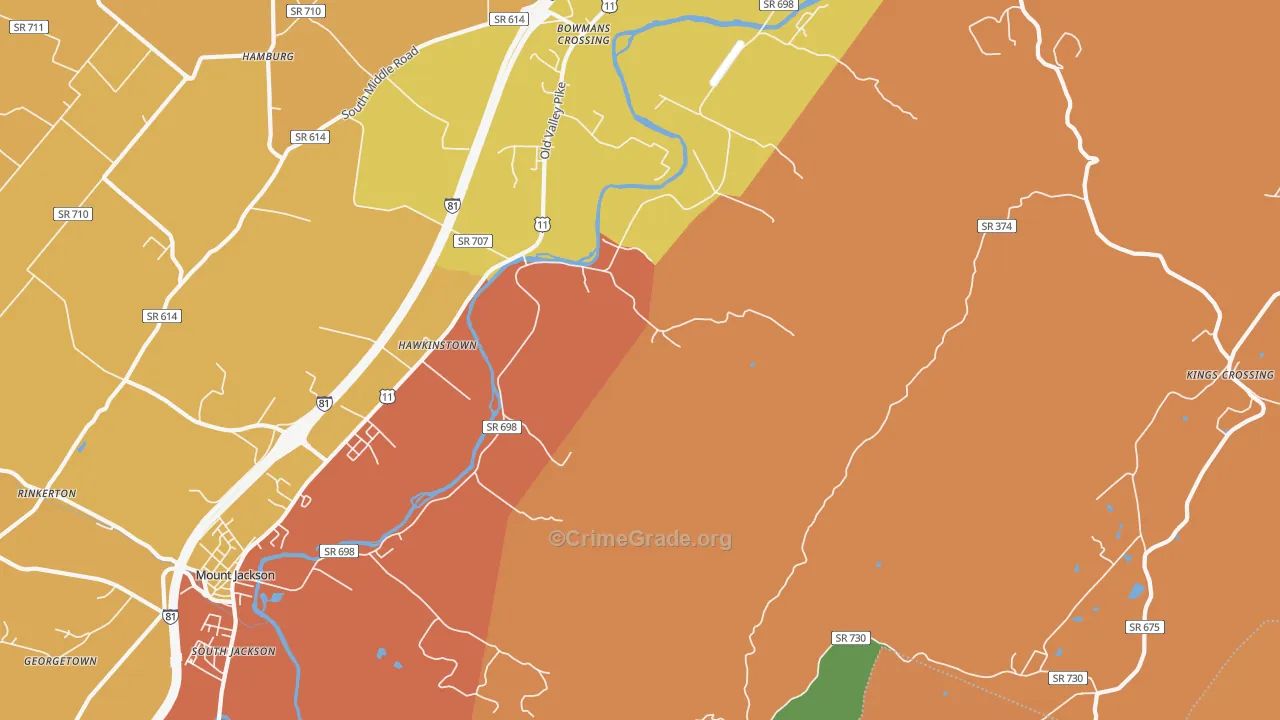 Hawkinstown, VA Map of Burglary Rates