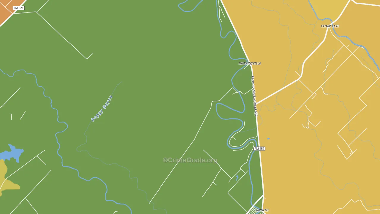 Hawkinsville, TX Map of Burglary Rates