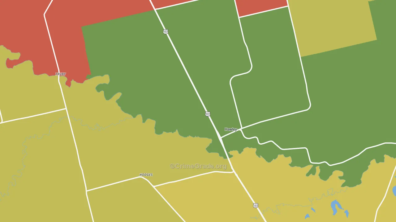 Hawley, TX Map of Burglary Rates