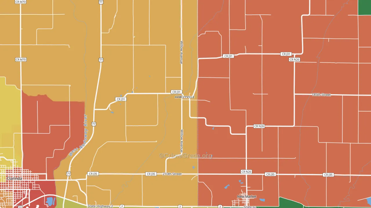 Hawleyville, IA Map of Burglary Rates