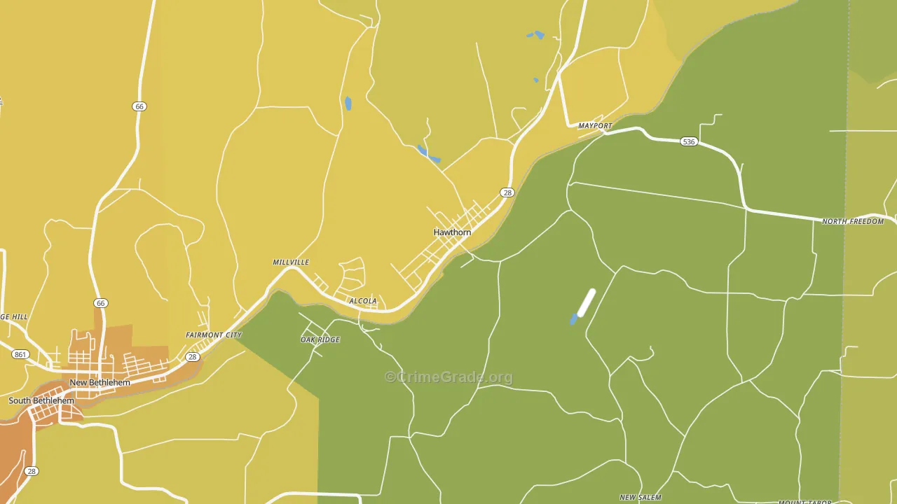 Hawthorn, PA Map of Burglary Rates