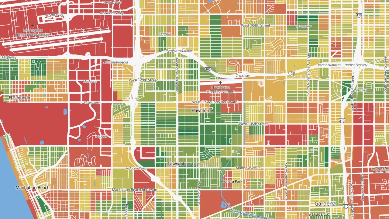Hawthorne, CA Map of Burglary Rates