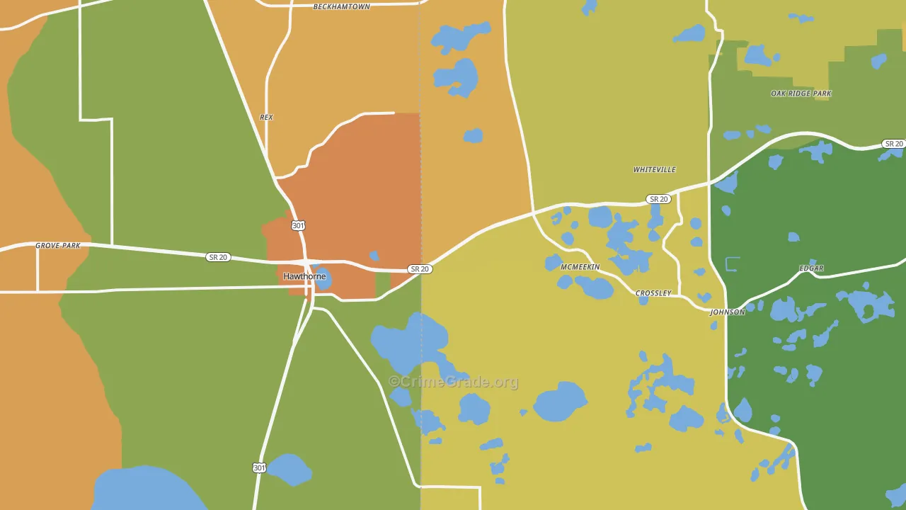 Hawthorne, FL Map of Burglary Rates