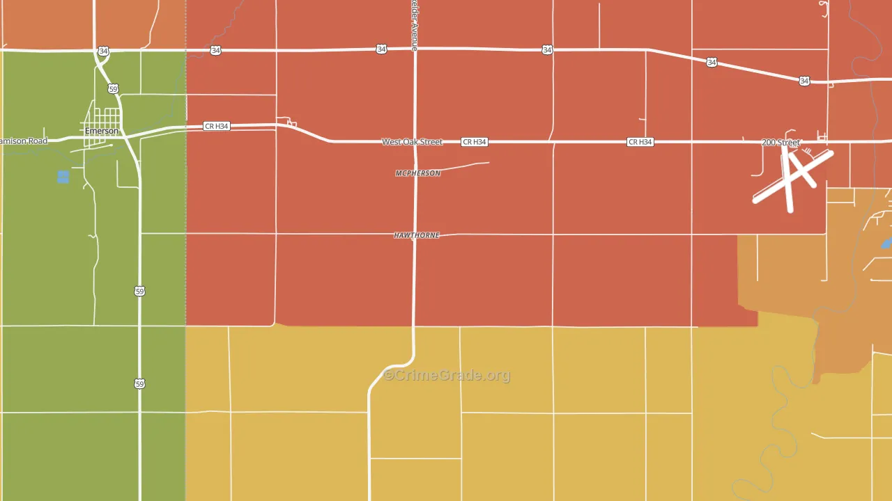 Hawthorne, IA Map of Burglary Rates