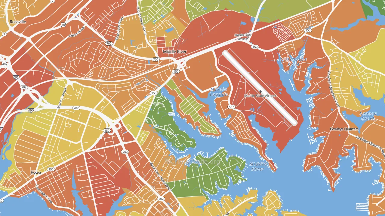 Hawthorne, Middle River, MD Map of Burglary Rates