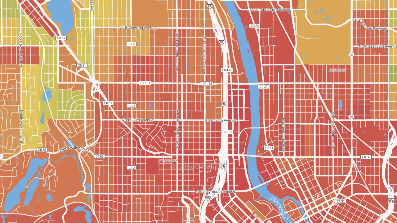 Hawthorne, Minneapolis, MN Map of Burglary Rates