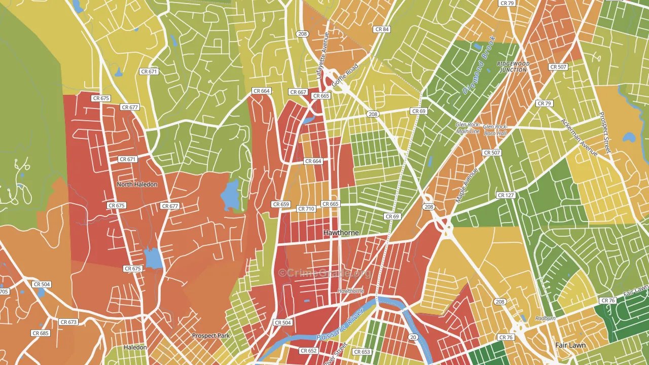Hawthorne, NJ Map of Burglary Rates