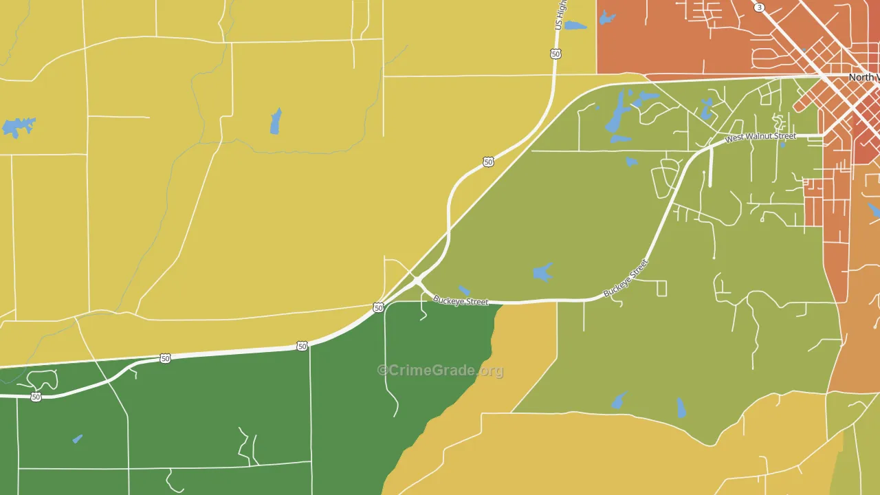 Hayden, IN Map of Burglary Rates