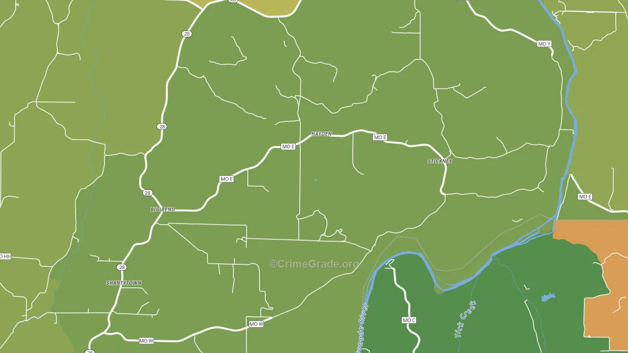 Hayden, MO Map of Burglary Rates