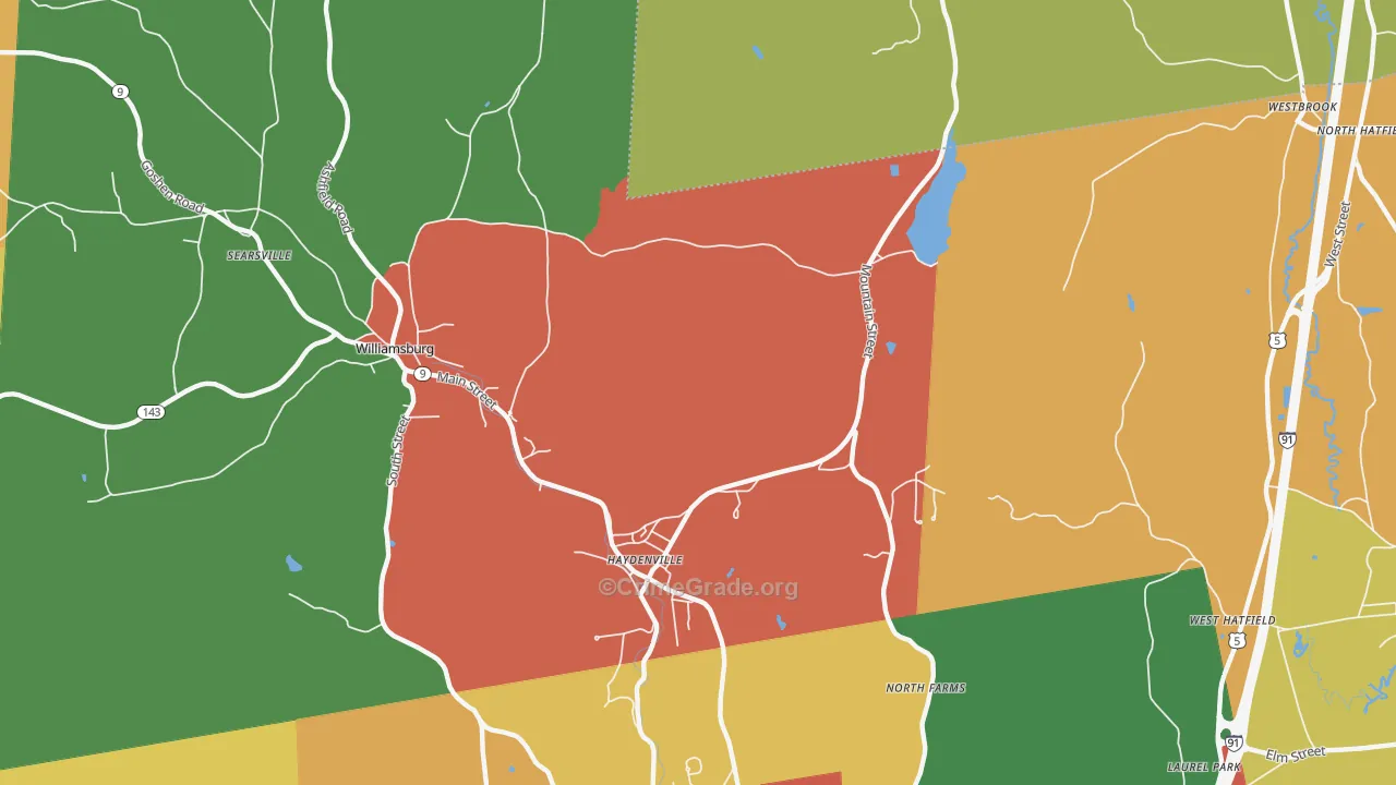 Haydenville, MA Map of Burglary Rates