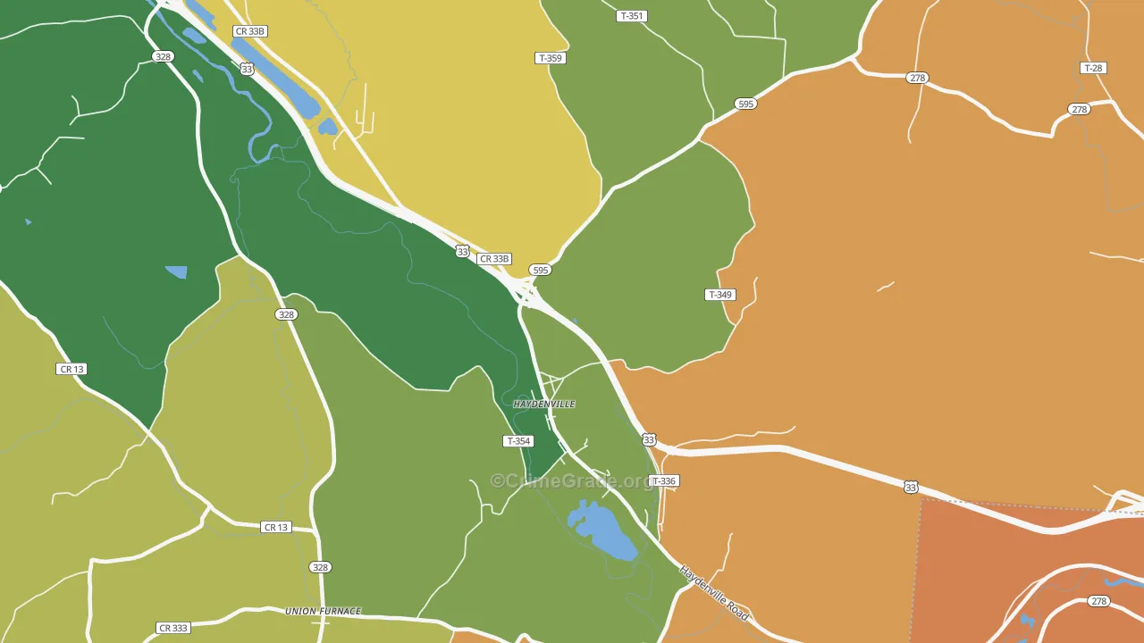 Haydenville, OH Map of Burglary Rates