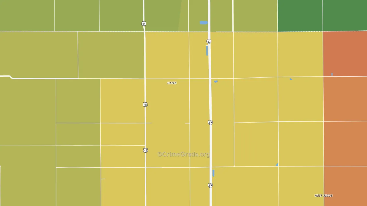 Hayes, IL Map of Burglary Rates