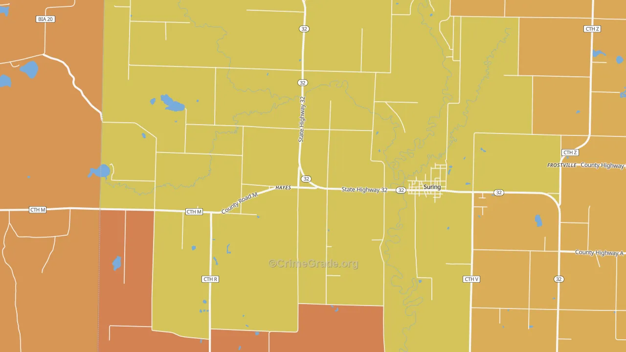 Hayes, WI Map of Burglary Rates