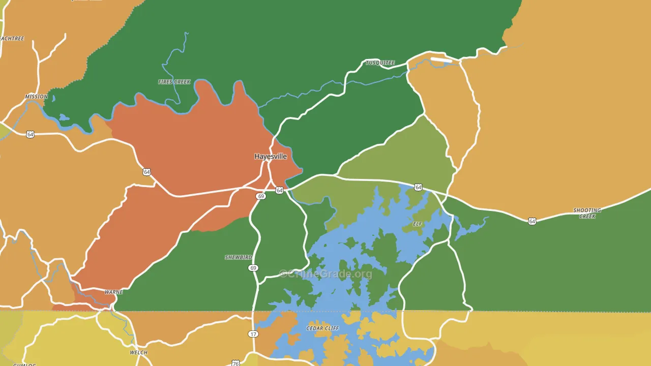 Hayesville, NC Map of Burglary Rates