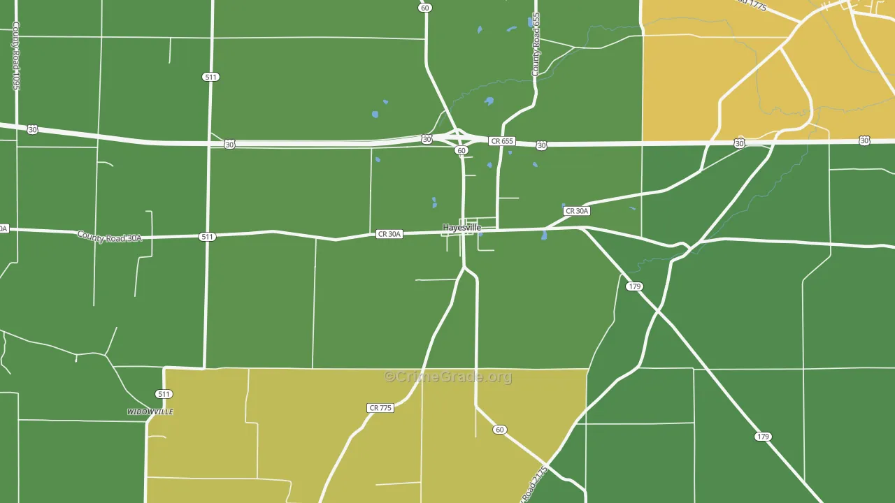 Hayesville, OH Map of Burglary Rates