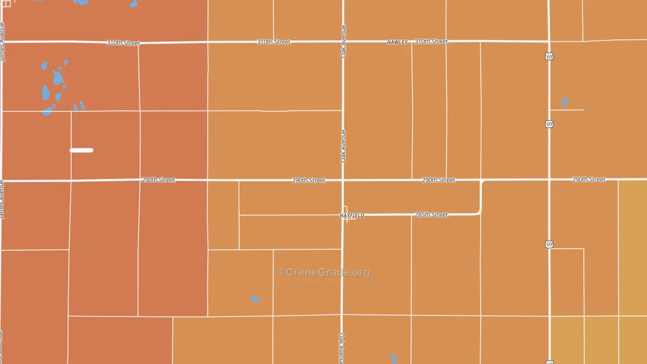 Hayfield, IA Map of Burglary Rates