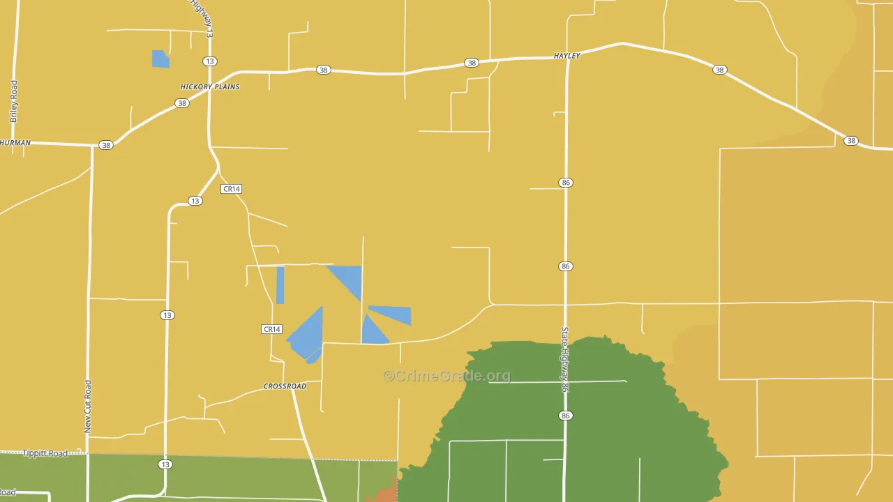 Hayley, AR Map of Burglary Rates