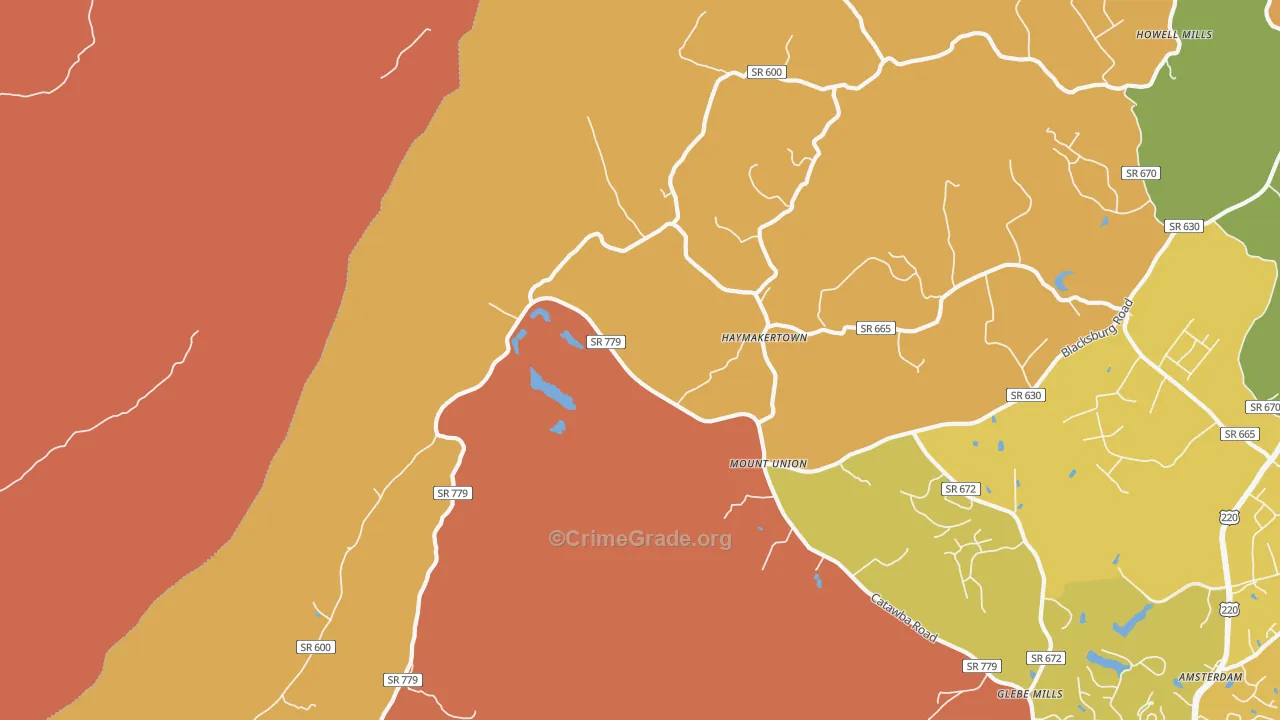 Haymakertown, VA Map of Burglary Rates