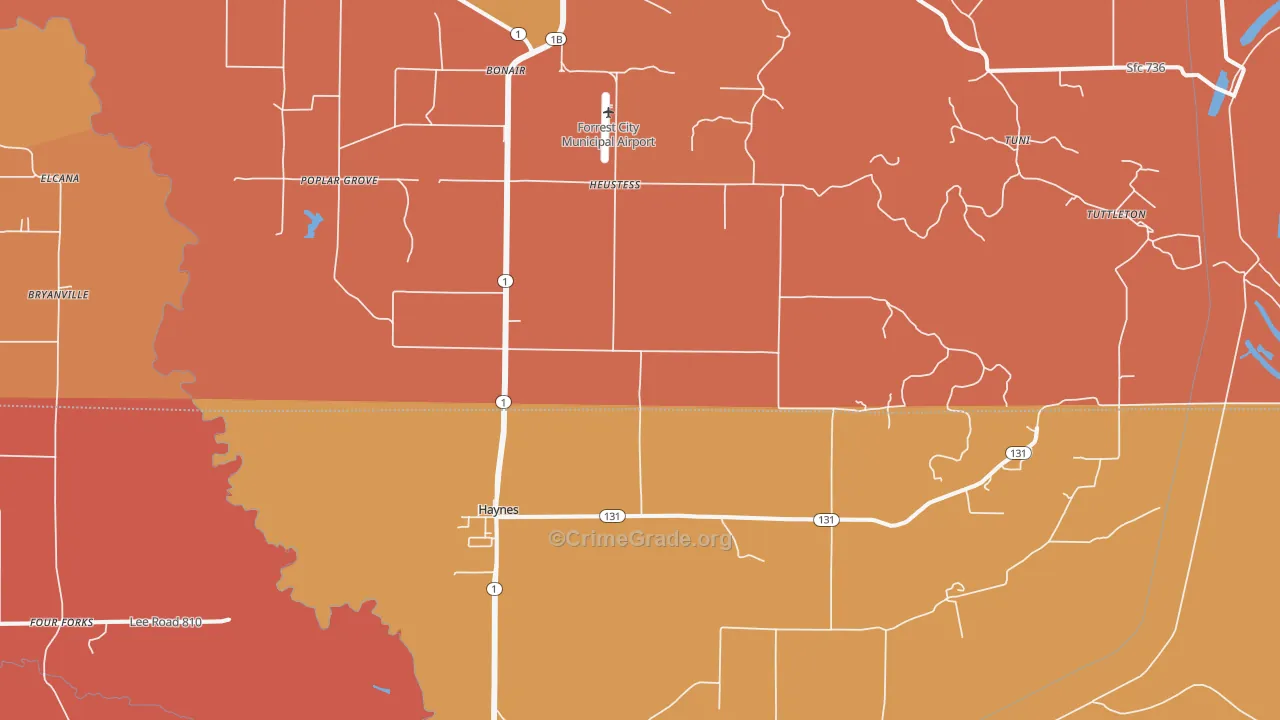 Haynes, AR Map of Burglary Rates
