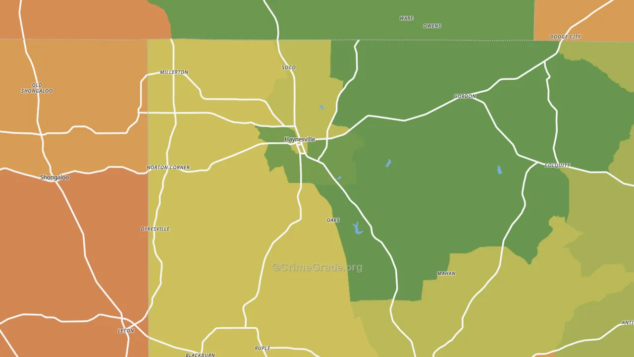 Haynesville, LA Map of Burglary Rates