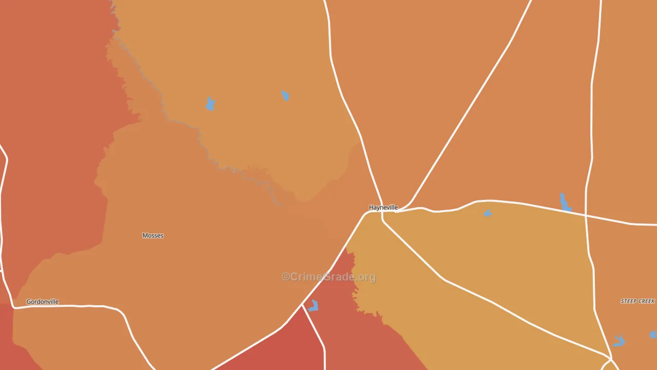 Hayneville, AL Map of Burglary Rates