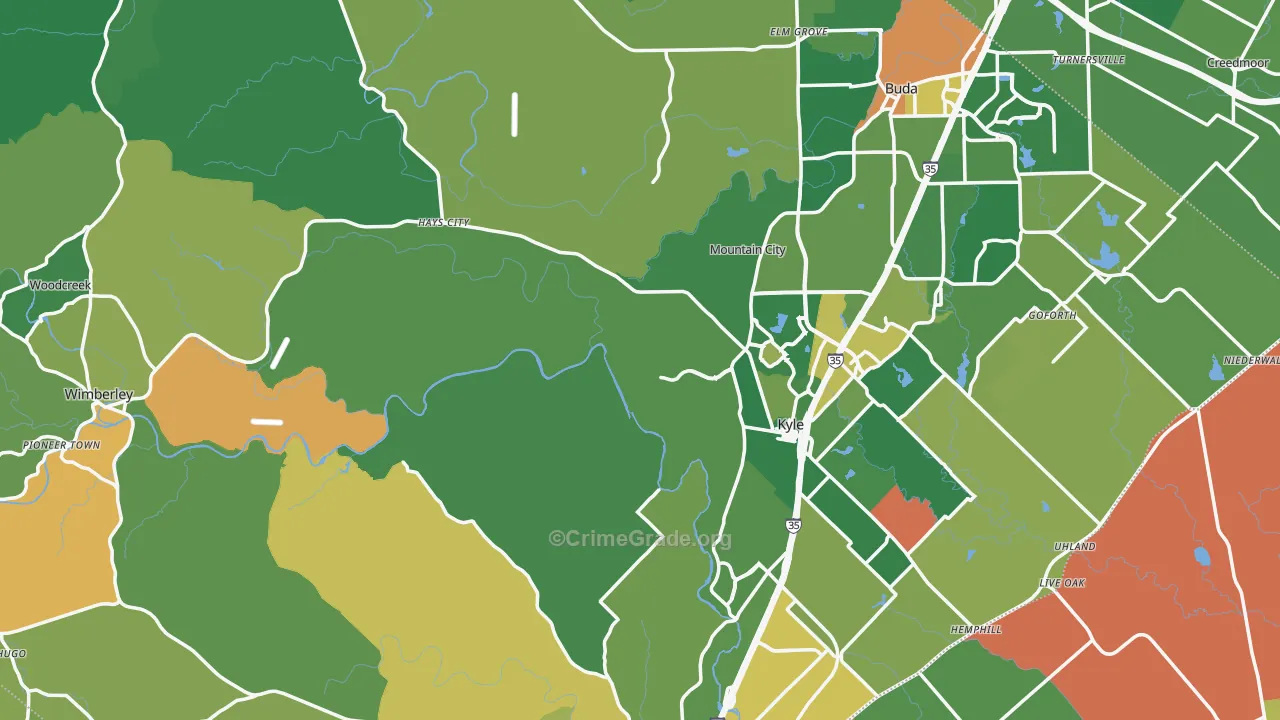 Hays County, TX Map of Burglary Rates