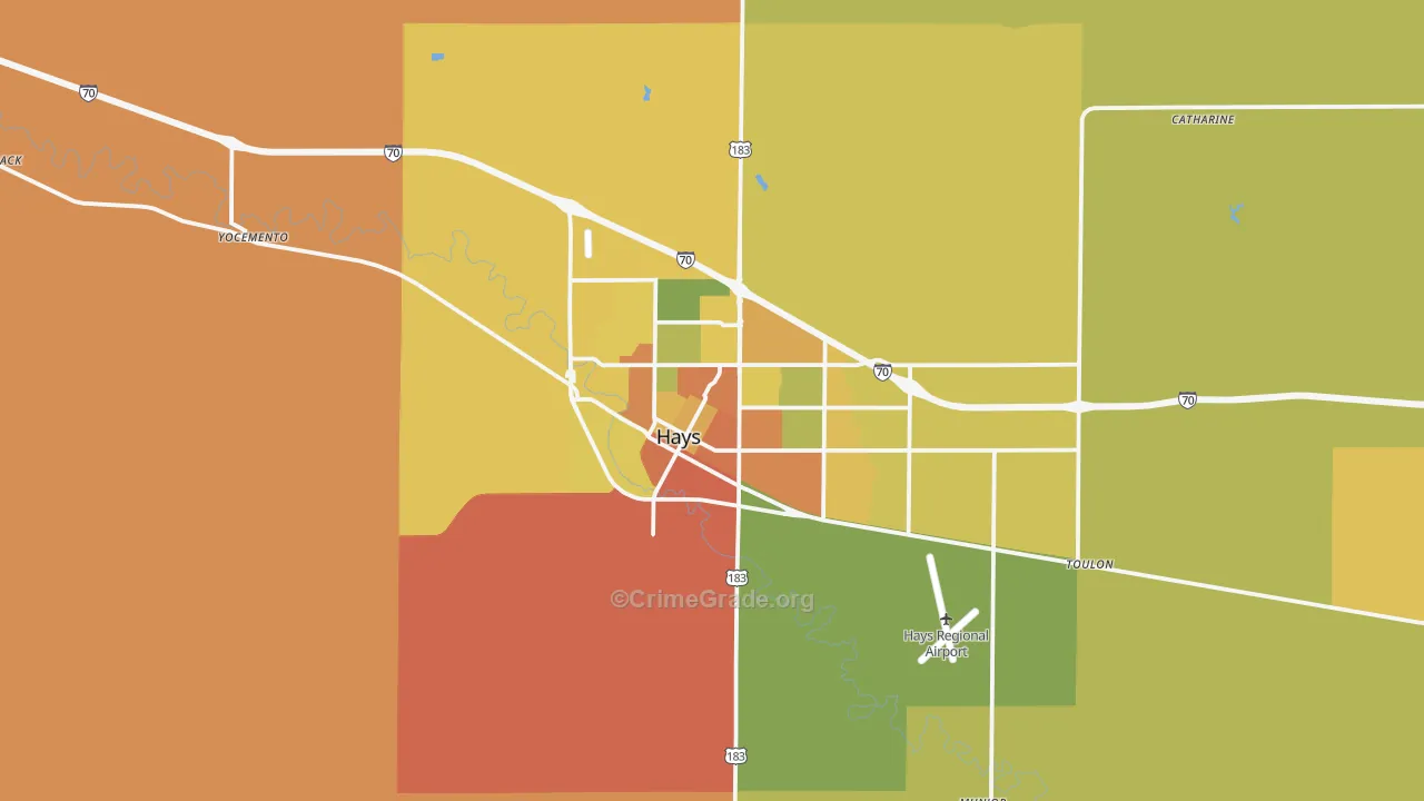 Hays, KS Map of Burglary Rates