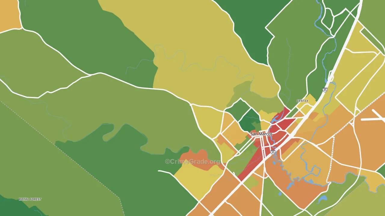 Hays, TX Map of Burglary Rates